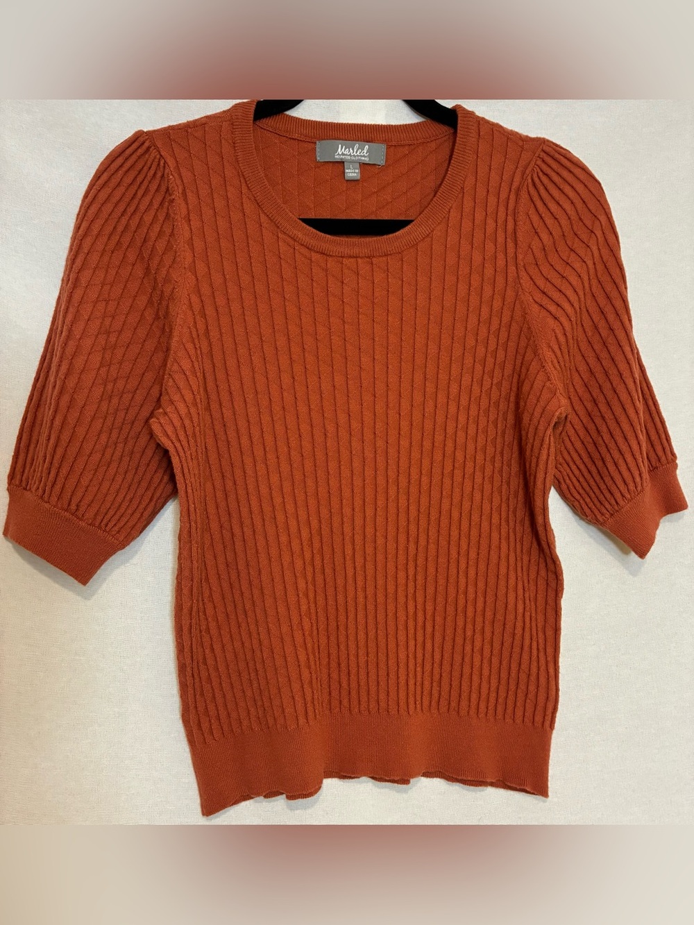 Marled Short Sleeve Geometric Ribbed Sweater Puff Sleeve Size Large Capsule